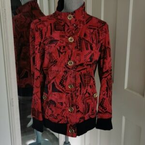 ORLY Vintage artsy abstract light jacket with gold buttons. Size Medium